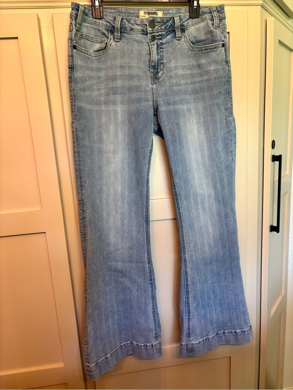 Rock & Roll Flare Mid Rise Cowgirl Jeans with Vertical Stripes-Y2K Western Boho